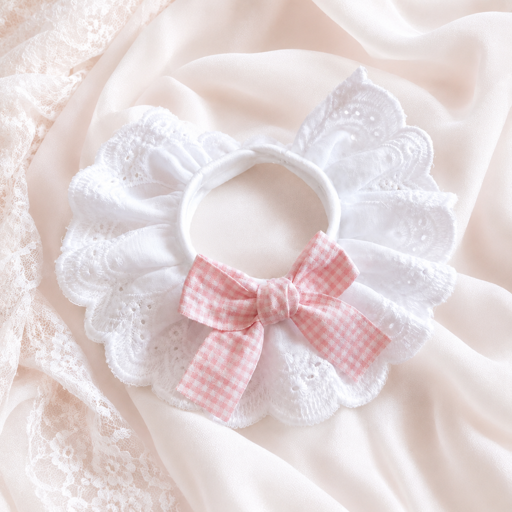 Pink Gingham Bow Lace Scrunchie