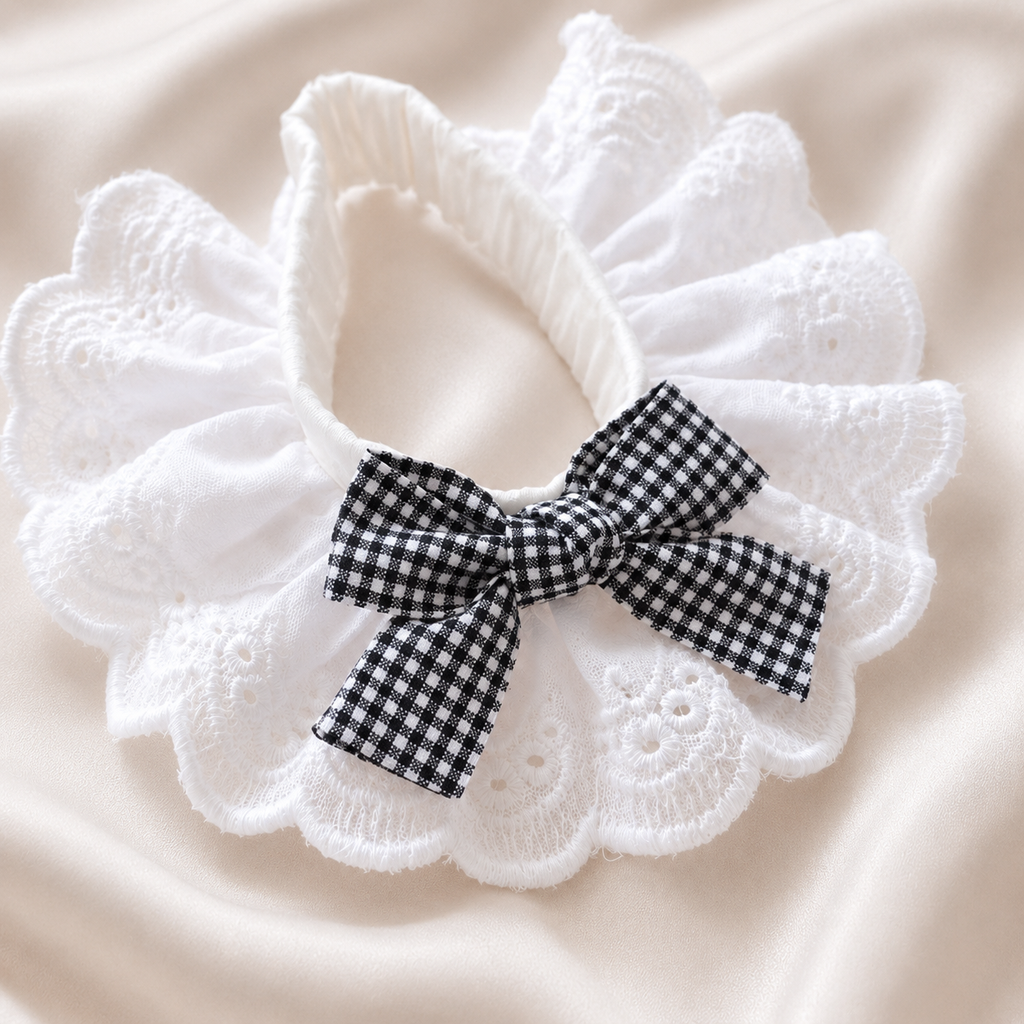 Pink Gingham Bow Lace Scrunchie